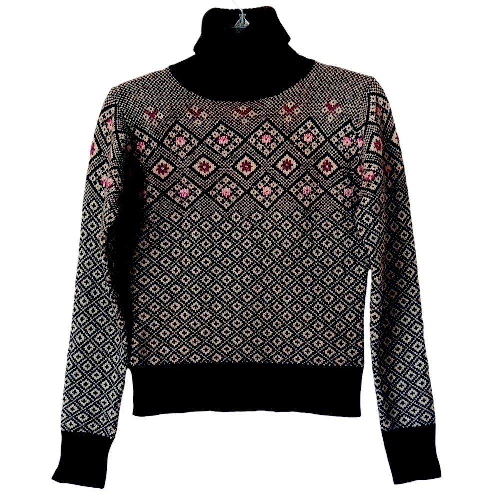 Dex Lambswool Blend Beaded Diamond Pattern Short Mocha Mousse Turtleneck Sweater